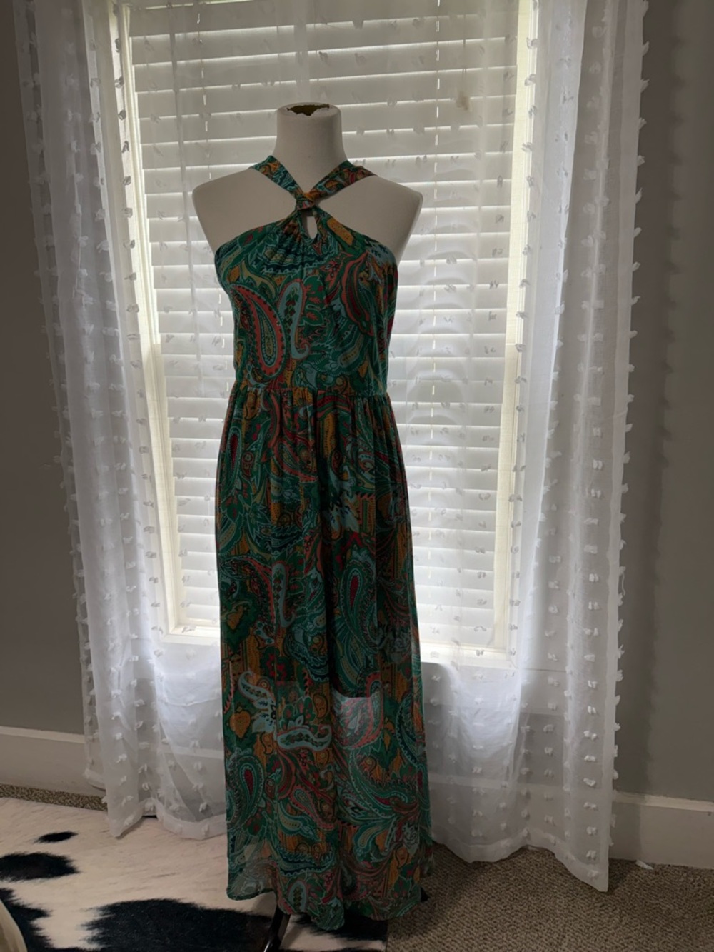 Maurices Strapless Paisley Dress in Green and Red
